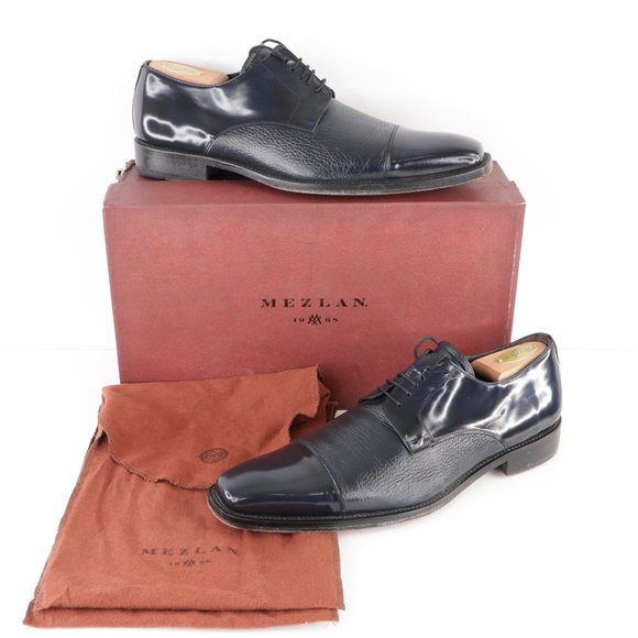 Mezlan Other - Mezlan Soka Deer Leather Cap Toe Dress Shoes Navy
